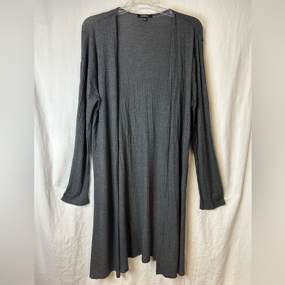 Ambiance Women’s Open Front Cardigan Size L Gray Super Soft Slinky Deep Slits